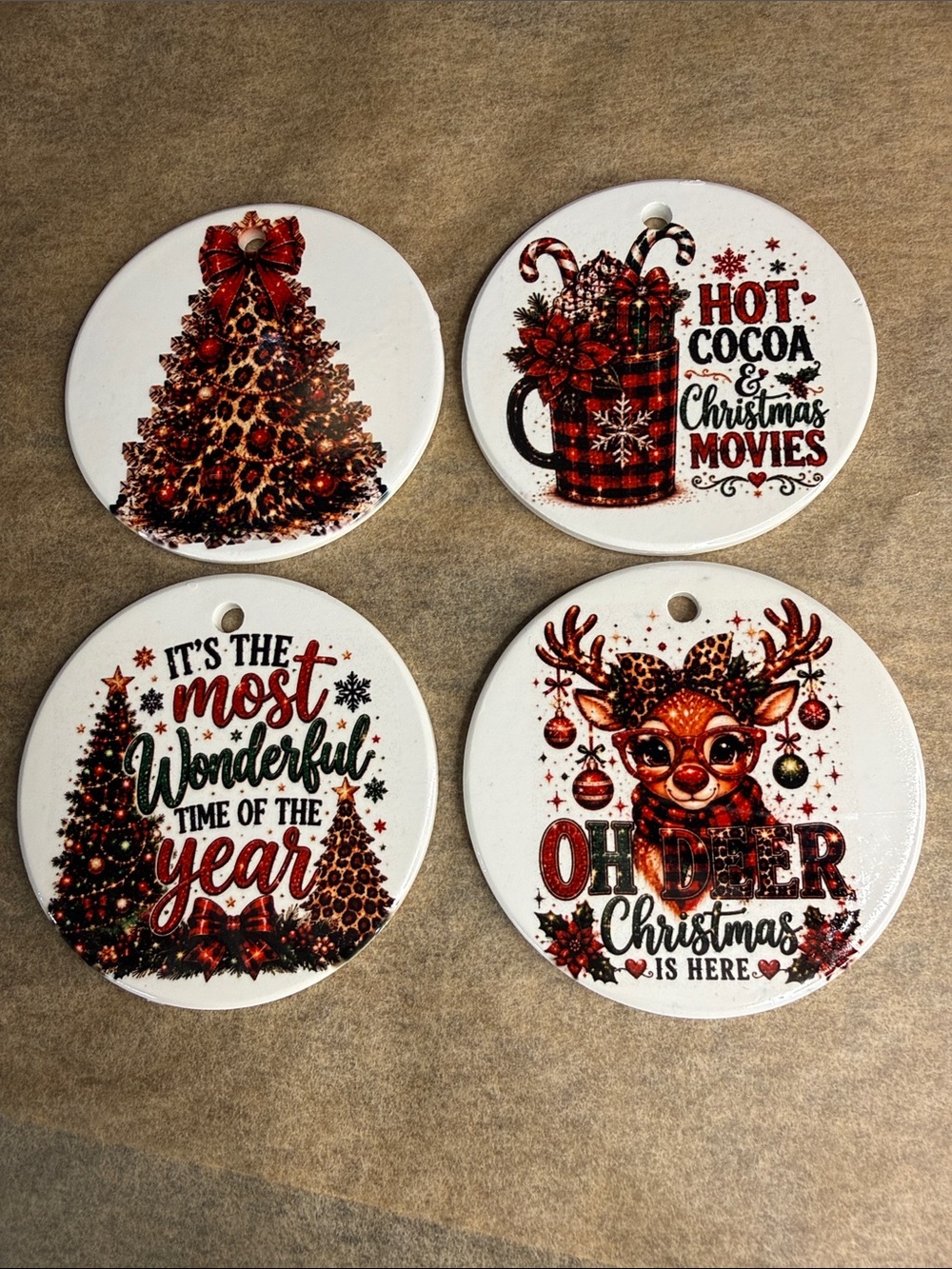 Holiday Ceramic Ornaments - 4 piece set